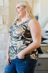 Plus Size Camouflage Sequin Tank