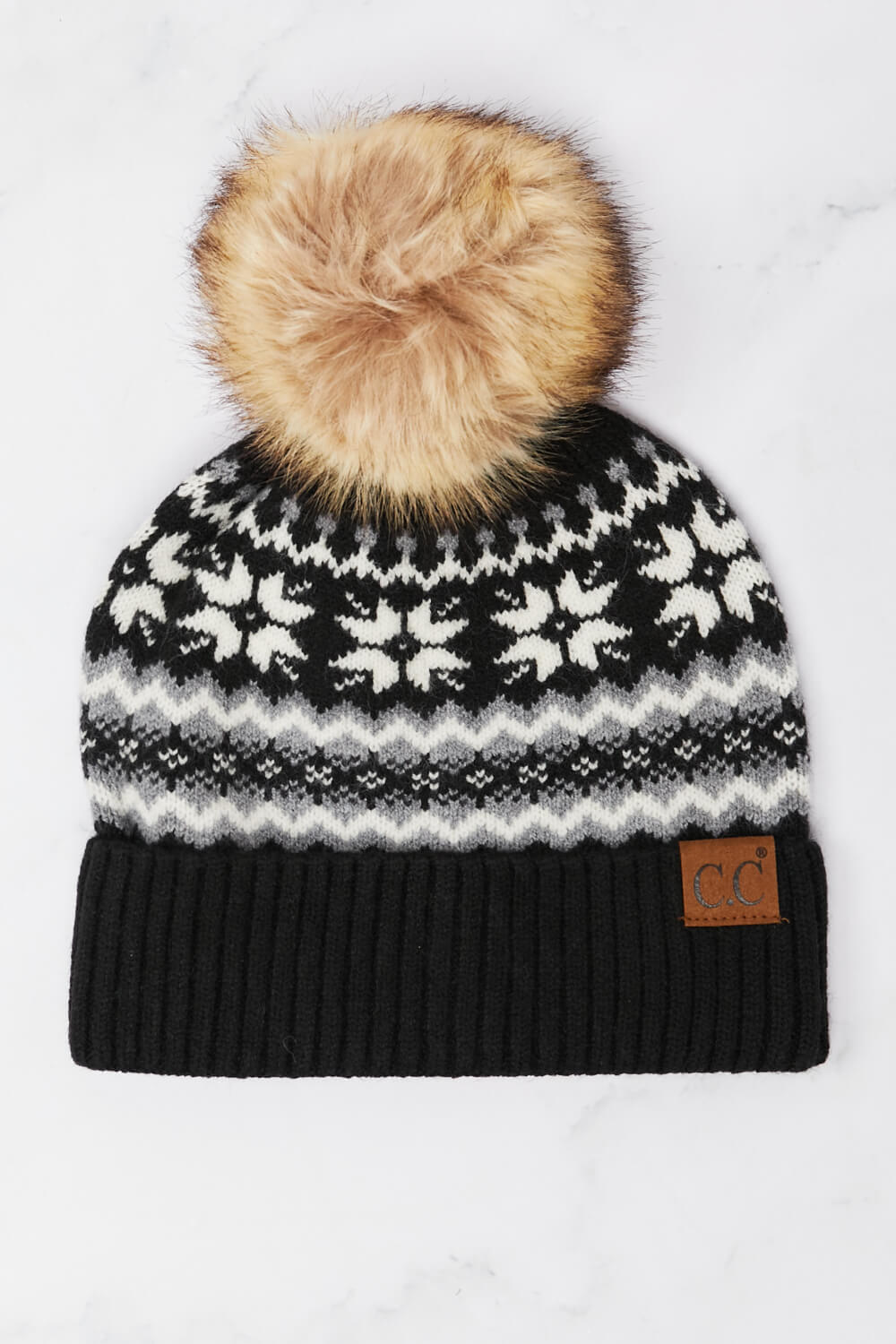 Fair Isle Pompom Trim Beanie