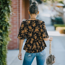 Load image into Gallery viewer, Floral V-Neck Peplum Blouse
