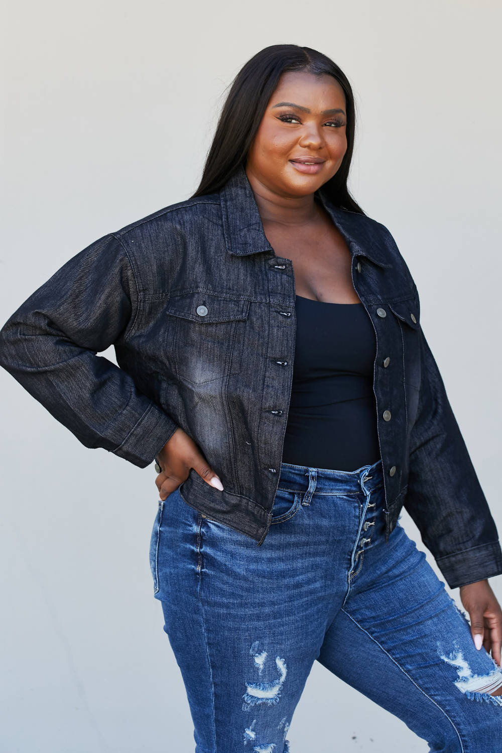 Sew In Love Full Size Collared Denim Jacket